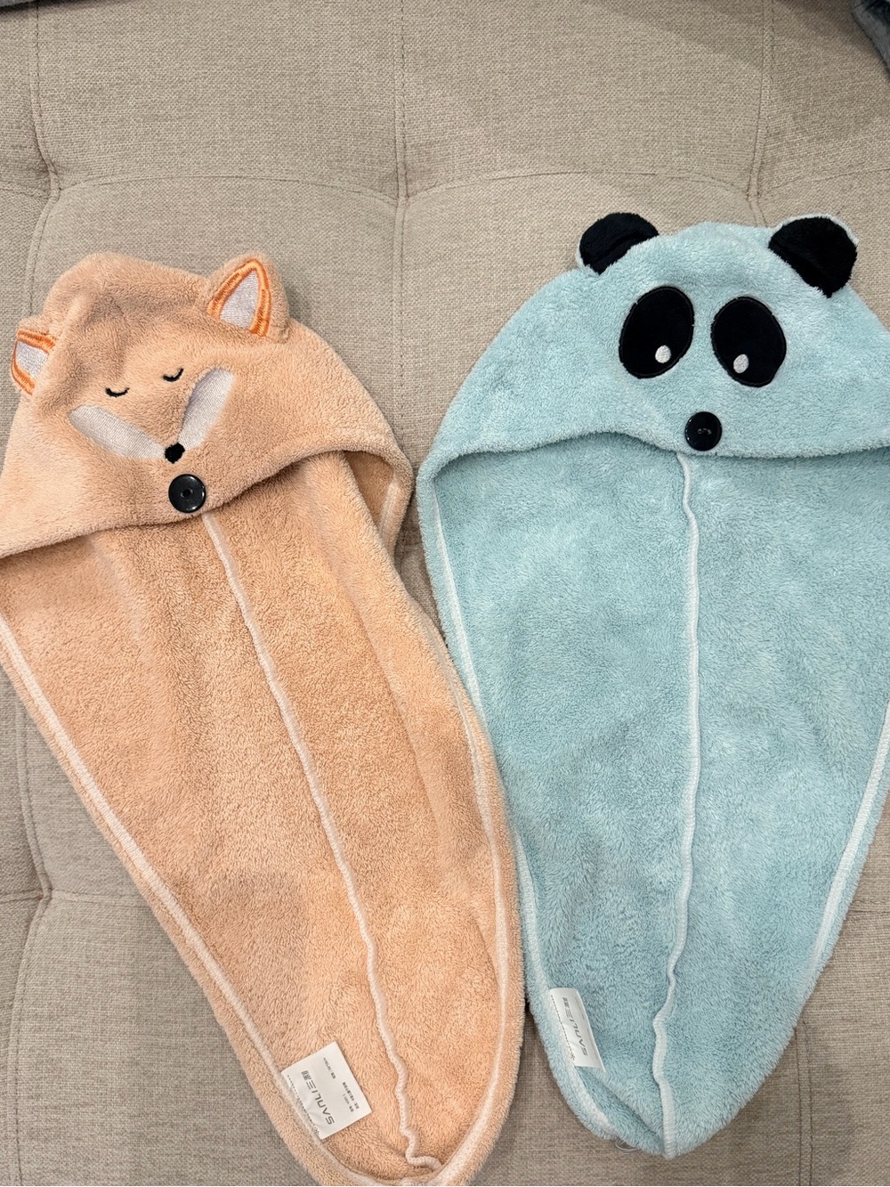 Cute Fox & Panda Hooded Hair Wraps - Peach and Light Blue